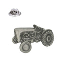 Vintage open cab farm tractor pewter lapel pin badge with antique silver finish and butterfly clasp