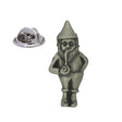 Garden gnome pewter lapel pin badge with pointed hat beard and pipe, antique silver finish and butterfly clasp