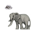 Elephant pewter lapel pin badge with trunk, tusks and butterfly clasp, antique silver finish