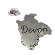 Devon county outline pewter lapel pin badge with Devon lettering and butterfly clasp