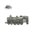 Vintage steam locomotive pewter lapel pin badge with detailed wheels chimney and butterfly clasp
