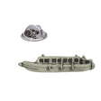 Traditional canal narrowboat pewter lapel pin badge with cabin windows and butterfly clasp