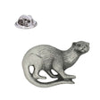 Otter pewter lapel pin badge with long curved tail, textured fur and butterfly clasp