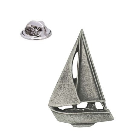 Sailing yacht pewter lapel pin badge with triangular sails and butterfly clasp