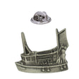Traditional fishing trawler pewter lapel pin badge with fishing boat rigging and butterfly clasp