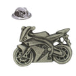 Sport motorcycle pewter lapel pin badge showing fairing wheels and butterfly clasp