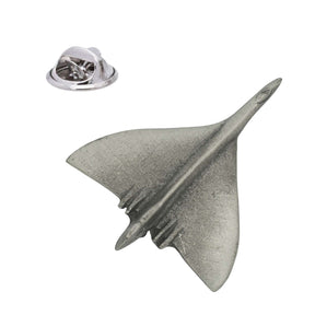 Avro Vulcan bomber aircraft pewter lapel pin badge showing distinctive delta wings and butterfly clasp