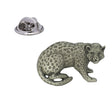Leopard pewter lapel pin badge with spotted coat and curved tail, shown with butterfly clasp