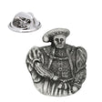 King Henry VIII pewter lapel pin badge in Tudor hat and ornate robes, shown with butterfly clasp