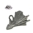 Fishing fly lure pewter lapel pin badge with detailed feather wings, hook and butterfly clasp