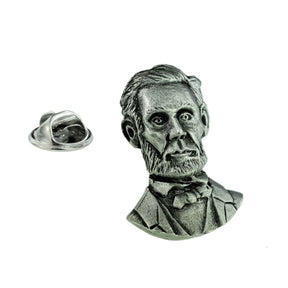 Abraham Lincoln portrait pewter lapel pin badge with beard, bow tie and butterfly clasp