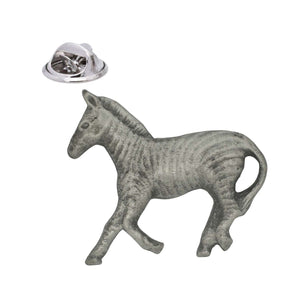 Zebra pewter lapel pin badge with detailed striped body and butterfly clasp