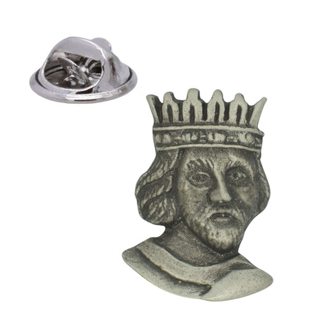 King Richard I the Lionheart pewter lapel pin portrait with crown and butterfly clasp