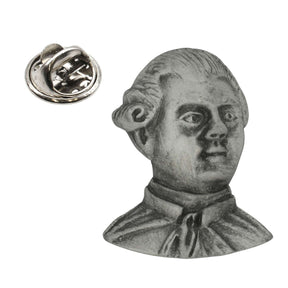 King George III portrait pewter lapel pin badge with period hairstyle and metal butterfly clasp