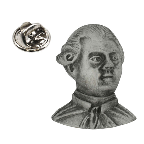 King George III portrait pewter lapel pin badge with period hairstyle and metal butterfly clasp