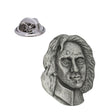 Oliver Cromwell portrait pewter lapel pin badge with long hair and metal butterfly clasp