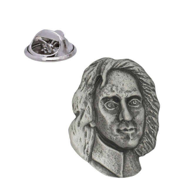 Oliver Cromwell portrait pewter lapel pin badge with long hair and metal butterfly clasp
