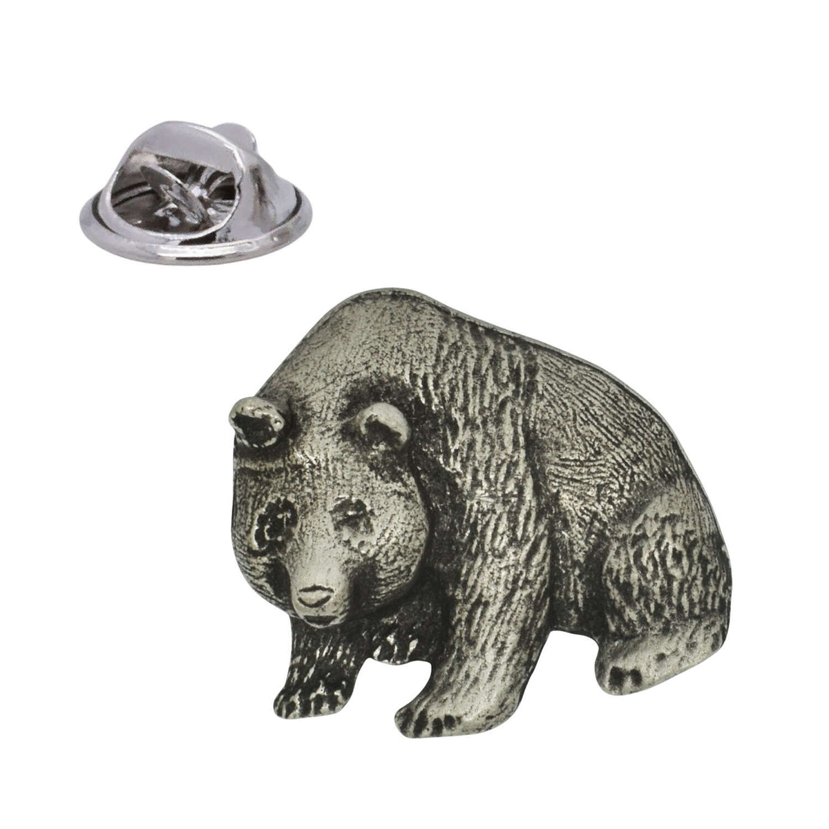 Panda bear pewter lapel pin badge with textured fur and metal butterfly clasp
