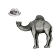 Single-humped camel pewter lapel pin badge with antique silver finish and butterfly clasp