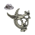 Mythical griffin pewter lapel pin badge with spread wing, curved tail and butterfly clasp