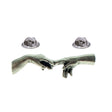 Two reaching hands with fingertips nearly touching, antique silver-coloured pewter lapel pin badge with butterfly clasps