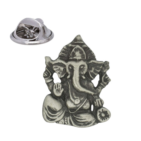 Seated Hindu deity Ganesha pewter lapel pin badge with elephant head and butterfly pin clasp
