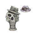 Pewter skull top hat lapel pin badge with butterfly clasp