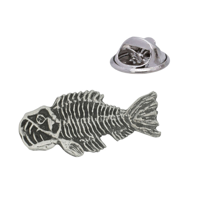 Fossil fish skeleton antique pewter lapel pin badge with butterfly clasp