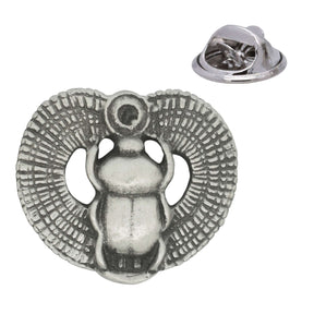 Egyptian winged scarab beetle antique pewter lapel pin badge with butterfly clasp