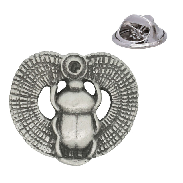 Egyptian winged scarab beetle antique pewter lapel pin badge with butterfly clasp