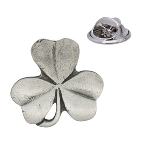 Lucky Irish three leaf shamrock antique pewter lapel pin badge with butterfly clasp