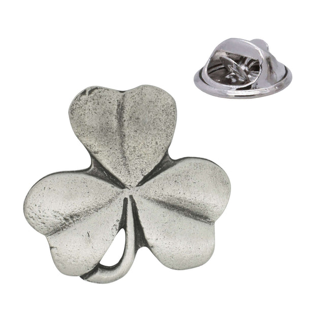 Lucky Irish three leaf shamrock antique pewter lapel pin badge with butterfly clasp