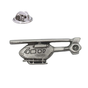 Helicopter pewter lapel pin badge antique silver finish with butterfly fastening