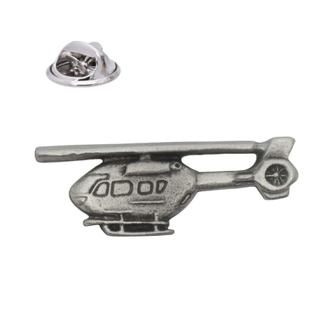 Helicopter pewter lapel pin badge antique silver finish with butterfly fastening