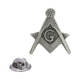 Masonic square and compasses G pewter lapel badge with antique silver finish and butterfly clasp