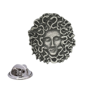 Medusa head with snakes antique silver pewter lapel pin badge with butterfly clasp