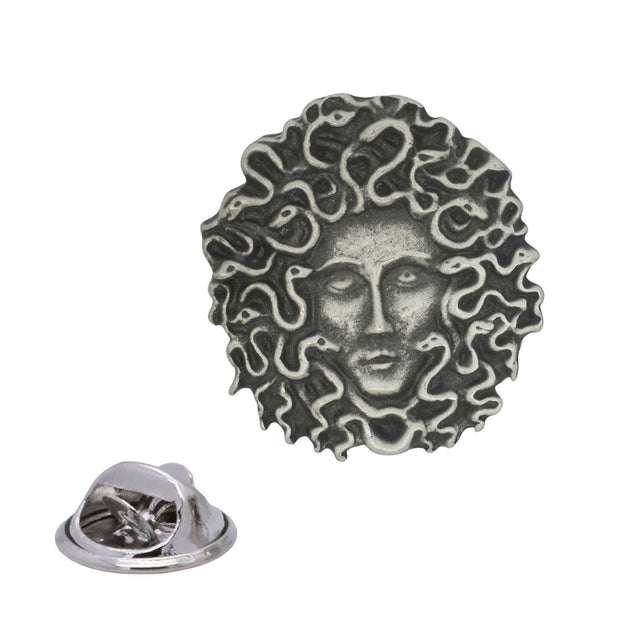 Medusa head with snakes antique silver pewter lapel pin badge with butterfly clasp