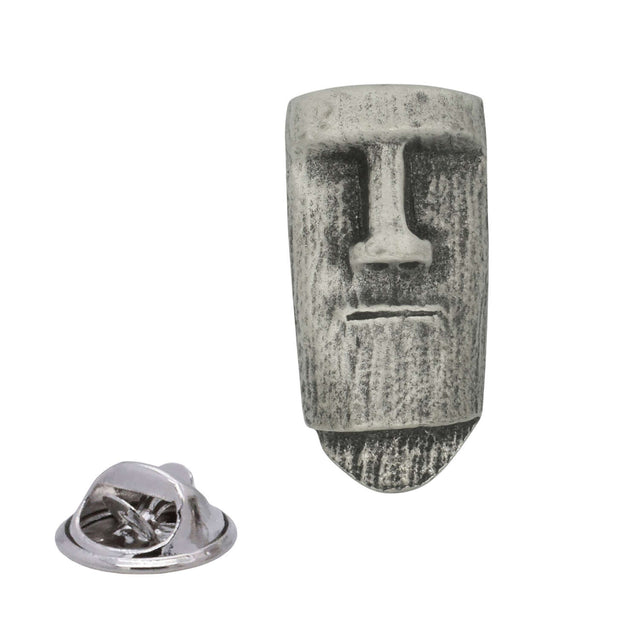 Easter Island Moai statue head antique silver pewter lapel badge with butterfly clasp