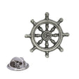 Eight-spoked Wheel of Dharma Buddhist symbol pewter lapel pin badge with butterfly clasp