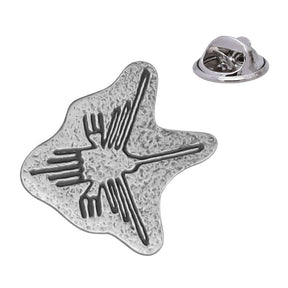 Nazca Hummingbird Peruvian geoglyph antique silver pewter lapel pin badge with butterfly clasp