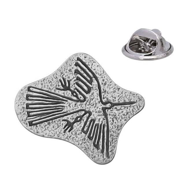 Nazca Condor geoglyph antique silver pewter lapel pin badge with butterfly clasp