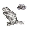 Beaver animal antique silver pewter lapel pin with textured fur and flat tail, butterfly clasp