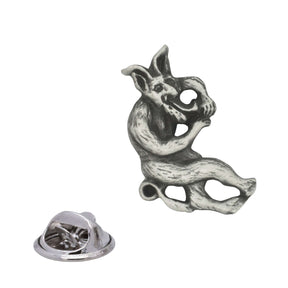 Krampus horned Alpine folklore creature antique silver pewter lapel pin badge with butterfly clasp