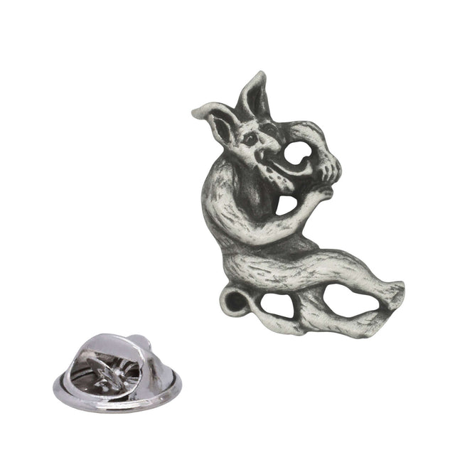 Krampus horned Alpine folklore creature antique silver pewter lapel pin badge with butterfly clasp