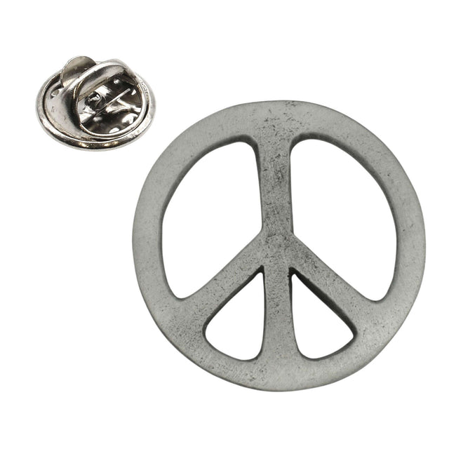 CND peace sign openwork pewter lapel badge in antique silver finish with butterfly clasp