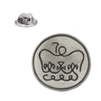ER Royal cypher round antique silver pewter lapel pin badge with decorative monogram and butterfly clasp