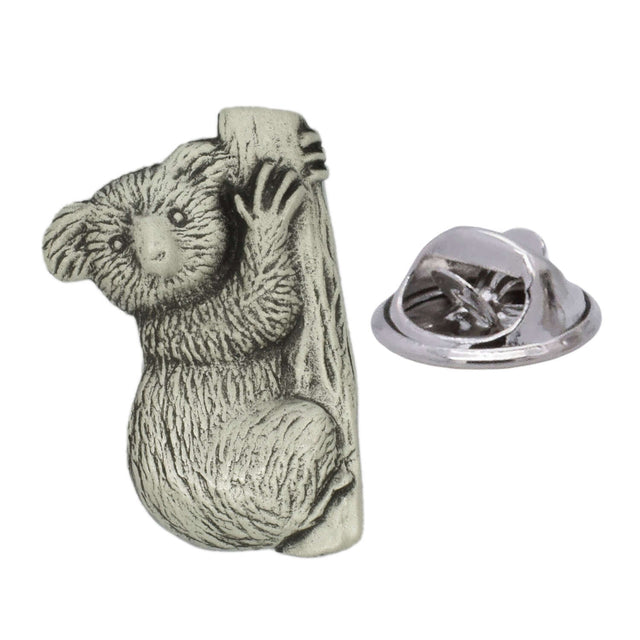 Koala clinging to a tree antique silver pewter lapel pin badge with butterfly clasp