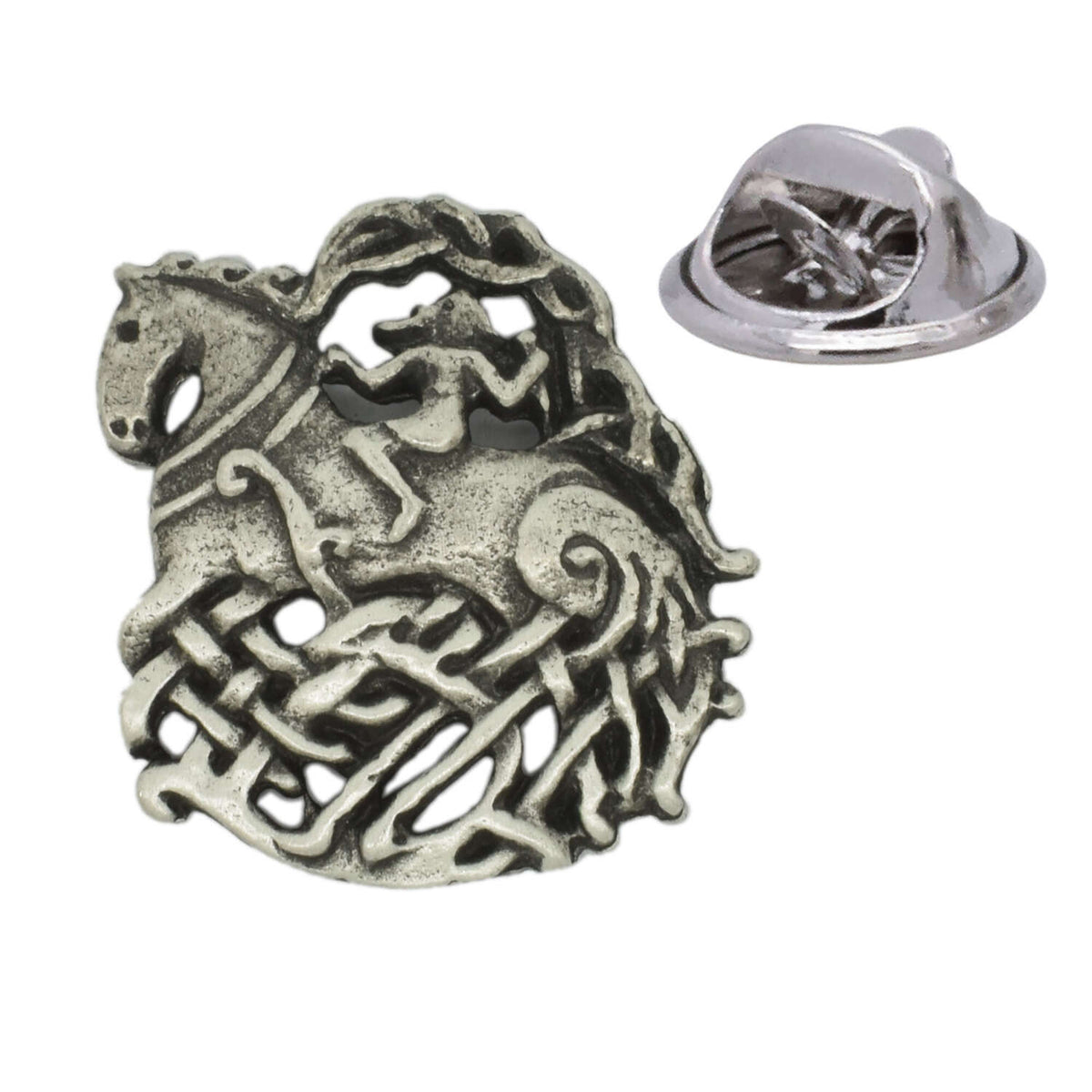 Sleipnir Odin's eight-legged horse Norse Viking pewter lapel pin with knotwork and butterfly clasp