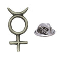 Mercury glyph crescent circle and cross antique silver pewter lapel pin with butterfly clasp