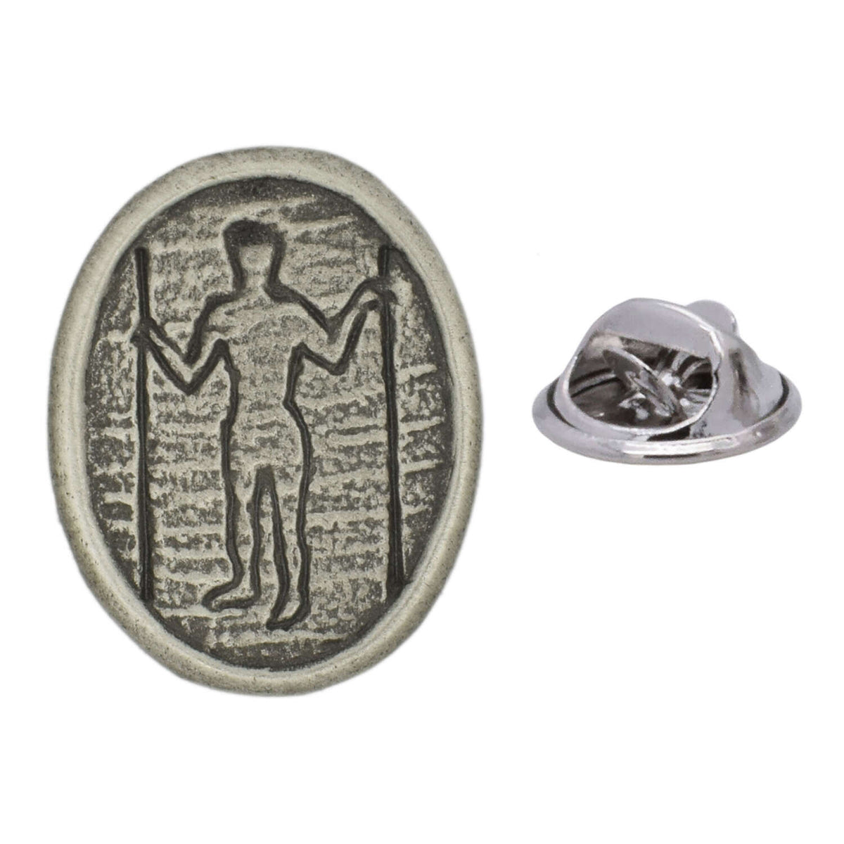 Long Man of Wilmington Sussex chalk figure antique silver pewter lapel pin with butterfly clasp